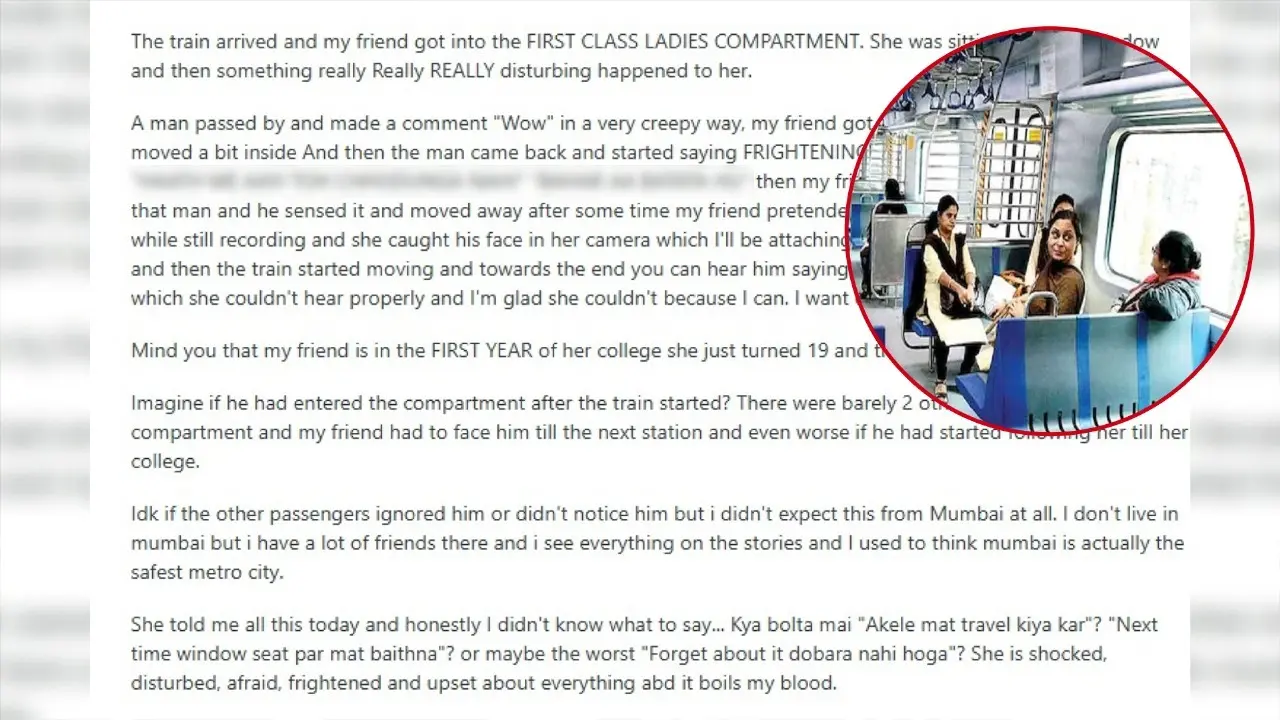 Shocking: College Girl Harassed in First-Class Mumbai Local Ladies Coach at Goregaon; Culprit Caught On Cam Shocking: College Girl Harassed in Mumbai Local at Goregaon; Culprit Caught On Cam