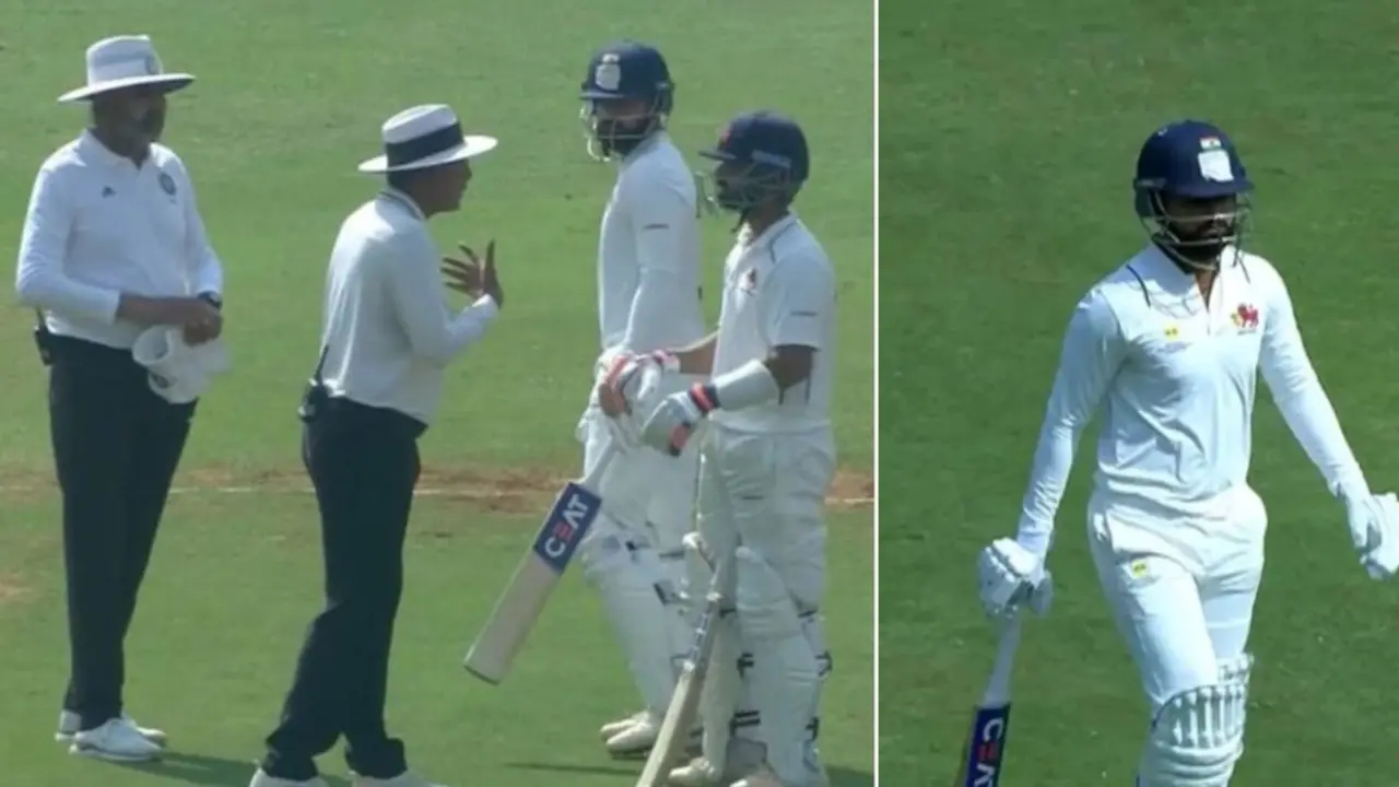 Shreyas Iyer Fight with Umpire on ground in Ranji trophy captain Ajinkya Rahane is Also Involved