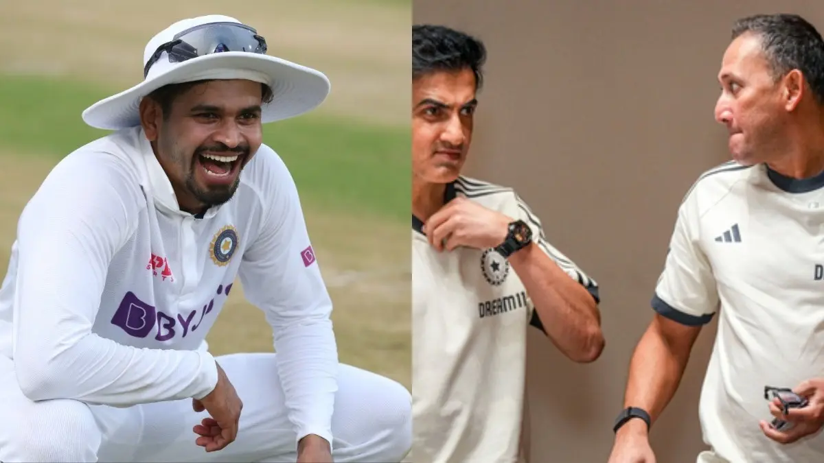 Shreyas Iyer (L), Gautam Gambhir, Ajit Agarkar (R)