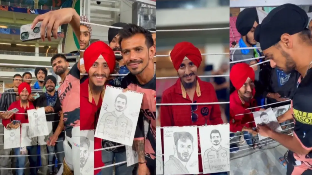 Shreyas Iyer, Yuzvendra Chahal, and Arshdeep Singh with a special PBKS fan