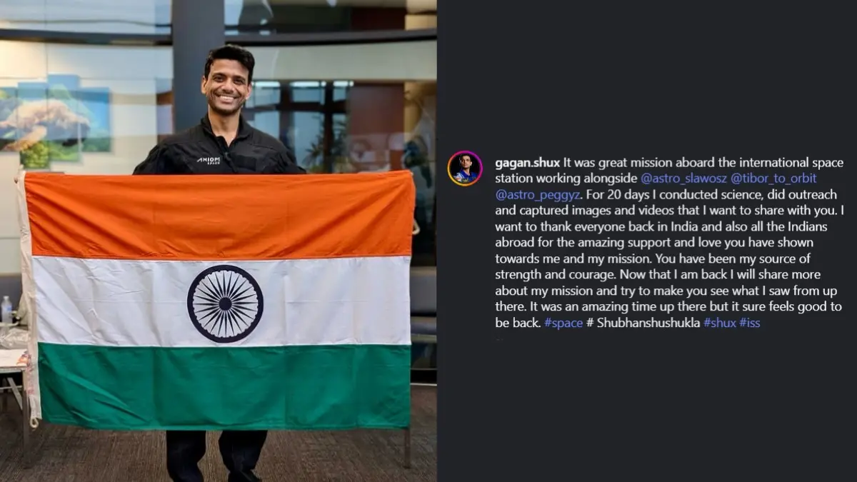 'Good to Be Back': Shubhanshu Shukla Shares First Post After Returning to Earth Shubhanshu Shukla shares first message after returning to earth.