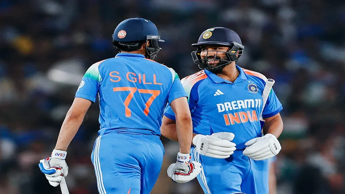 Shubman Gill and Rohit Sharma share a light moment