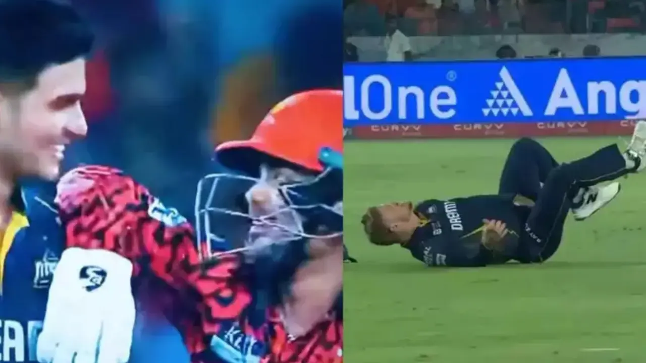 shubman gill having fun with Ishan kishan during glenn Phillips injury video viral srh vs gt