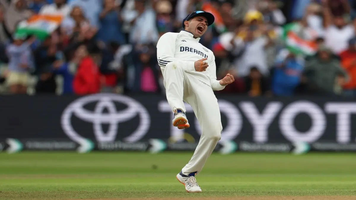 Shubman Gill reacts after India's win at Edgbaston