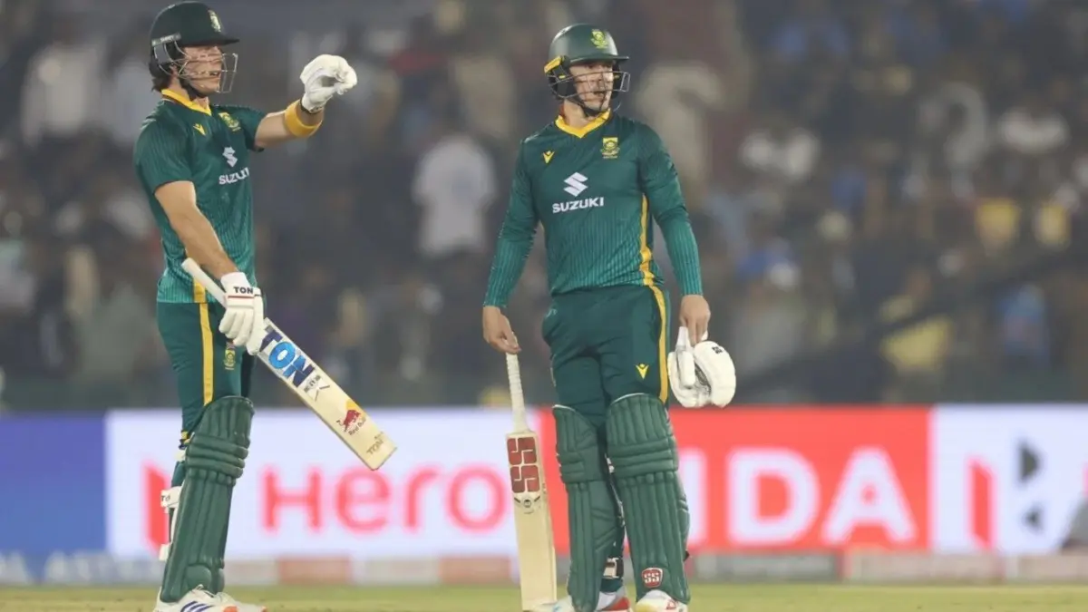 South Africa's Dewald Brevis and Matthew Breetzke against India in the 2nd ODI