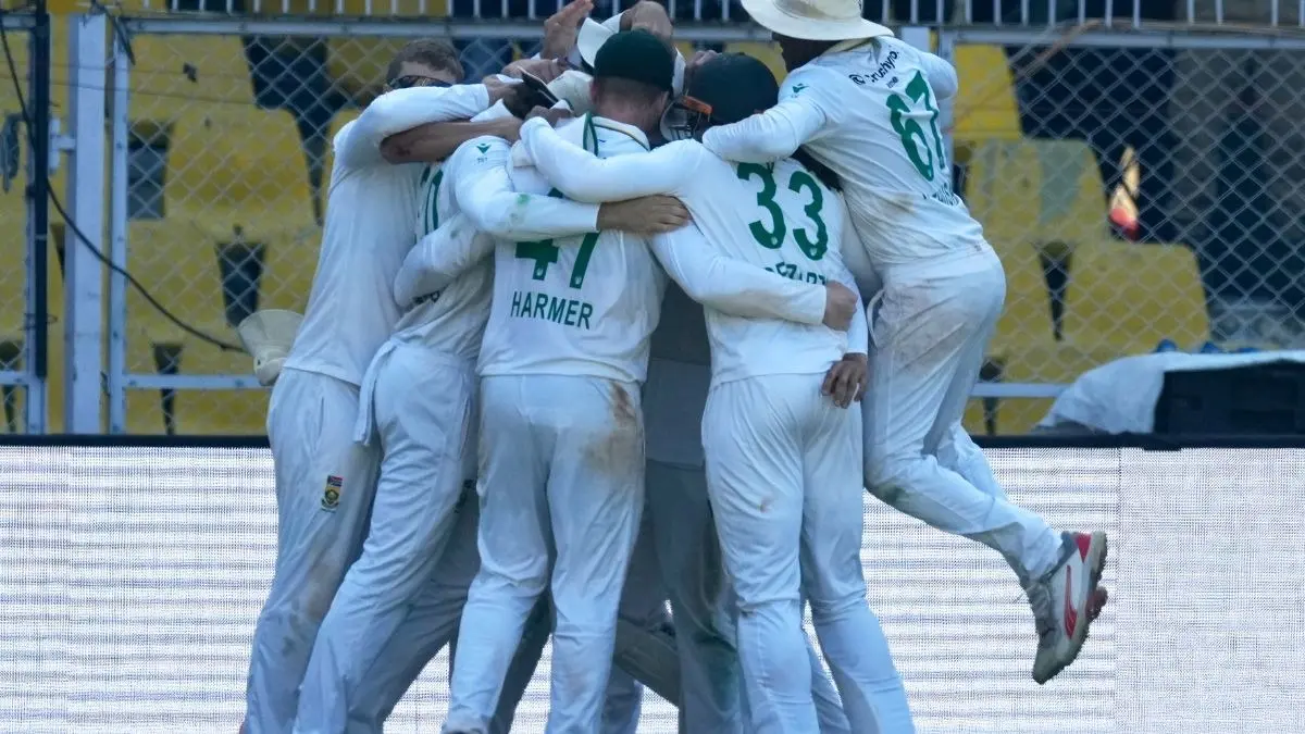World Test Champions South Africa Stun India In Guwahati To Better Their Position In The Latest ICC Test Rankings South Africa's players celebrate after South Africa wins the test series against India in Guwahati