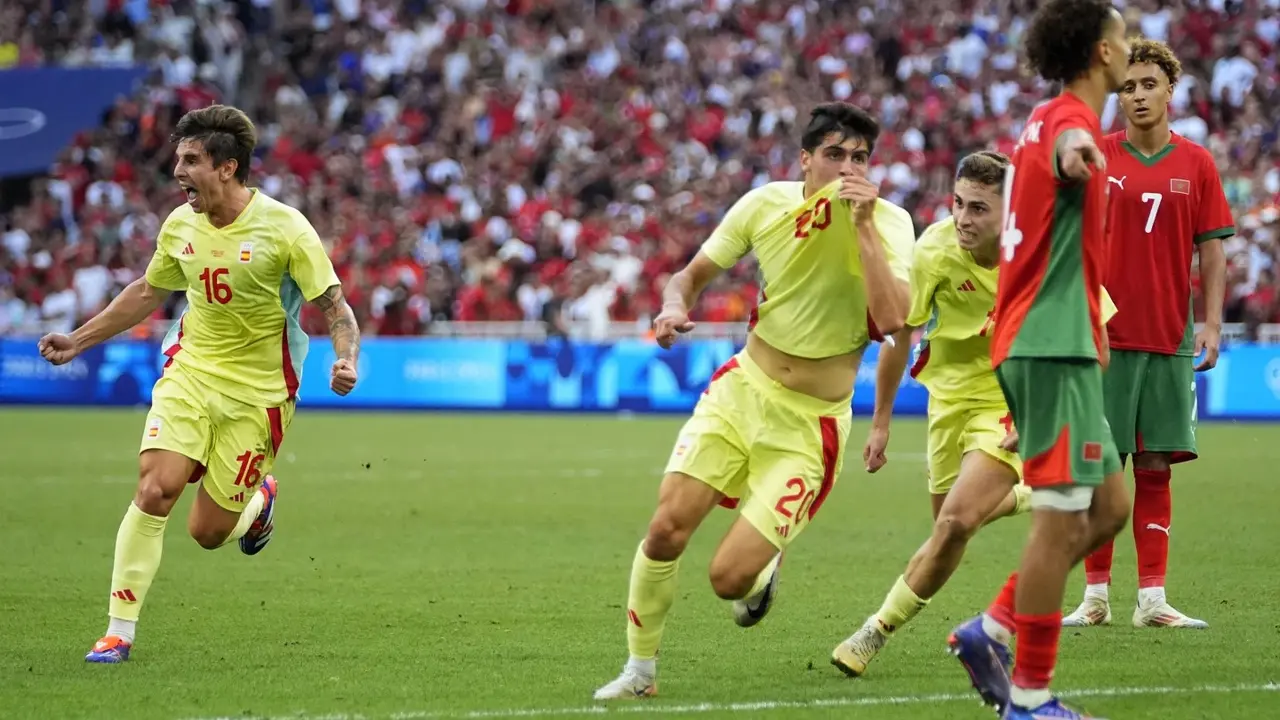 Spain Beats Morocco 2-1 To Reach Its Second Straight Olympics Final in Men’s Soccer And 5th Overall Spain Celebrates a goal