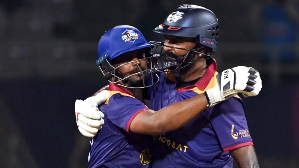 Sri Lanka Masters vs West Indies Masters Live Streaming: How To Watch International Masters League Semi-Final Live In India? Sri Lanka Masters' Asela Gunaratne and Chinthaka Jayasinghe
