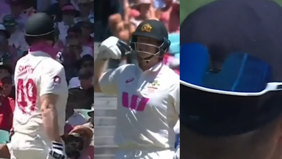 Steve Smith fidgest over Brydon Carse's glasses