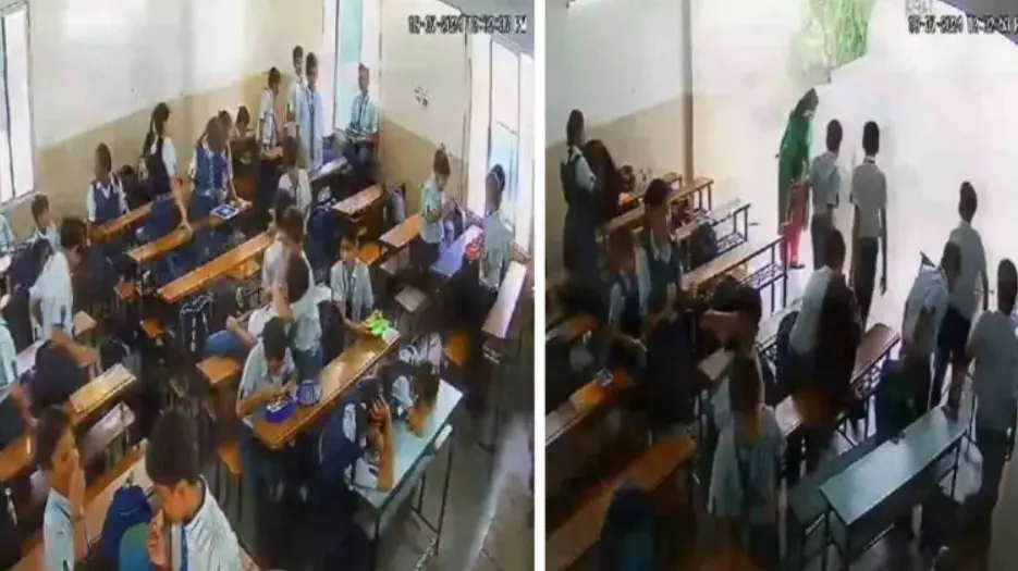 Vadodara: Video Captures Private School's Wall Collapse as Students Fall, One Injured Students Injured After Sudden Classroom Wall Collapse in Vadodara