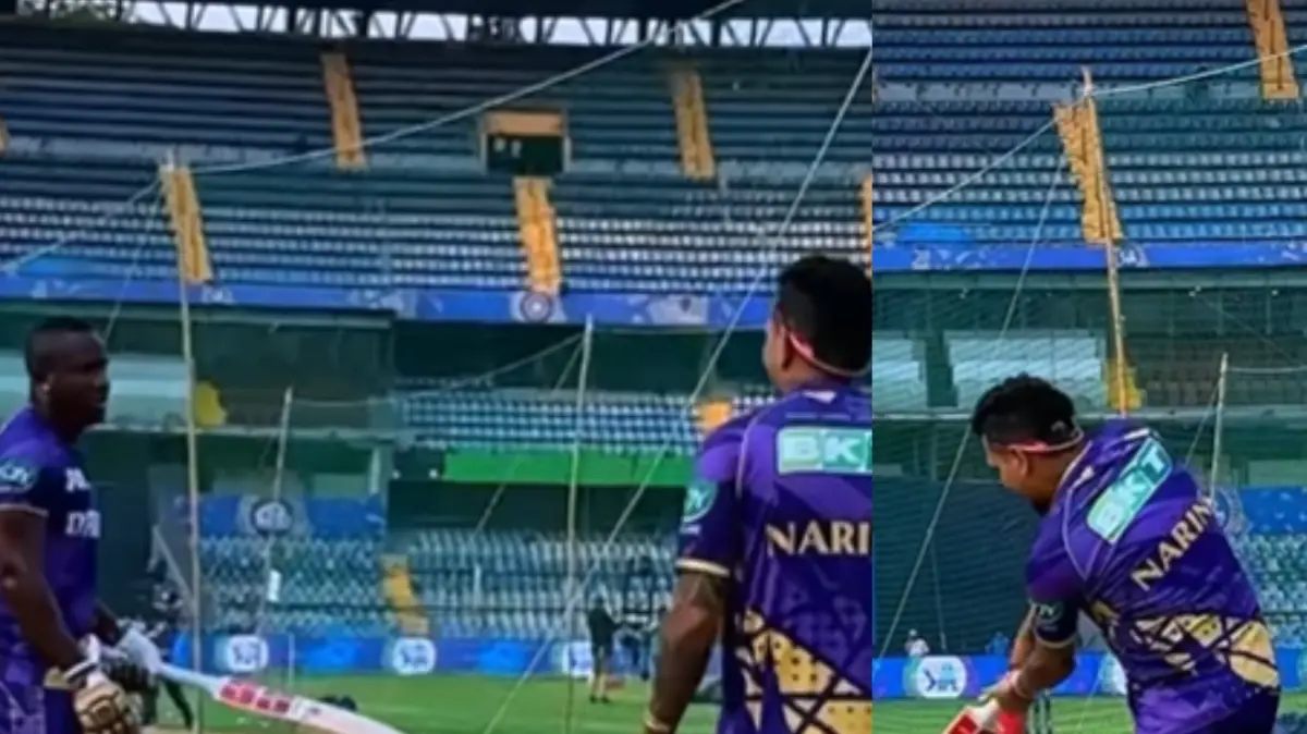KKR vs MI: Sunil Narine Requests Rovman Powell To Let Him Bat, Goes On Six-Hitting Spree Later While Training In Wankhede Sunil Narine and Rovman Powell in KKR's training nets