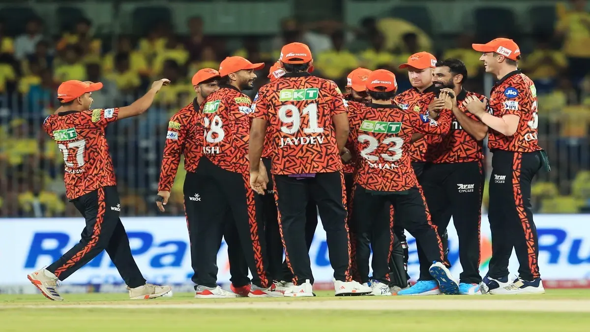 Sunrisers Hyderabad players celebrate a wicket