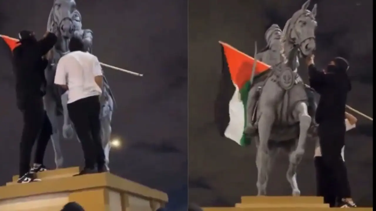 Supporters of Palestine, while protesting in Canada's Brampton, attacked and defaced statue of Maharaja Ranjit Singh at a Square in the city.