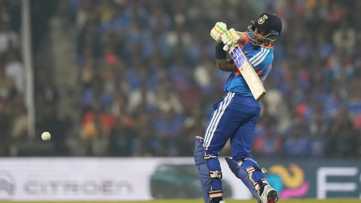 Suryakumar Yadav plays a shot in Raipur