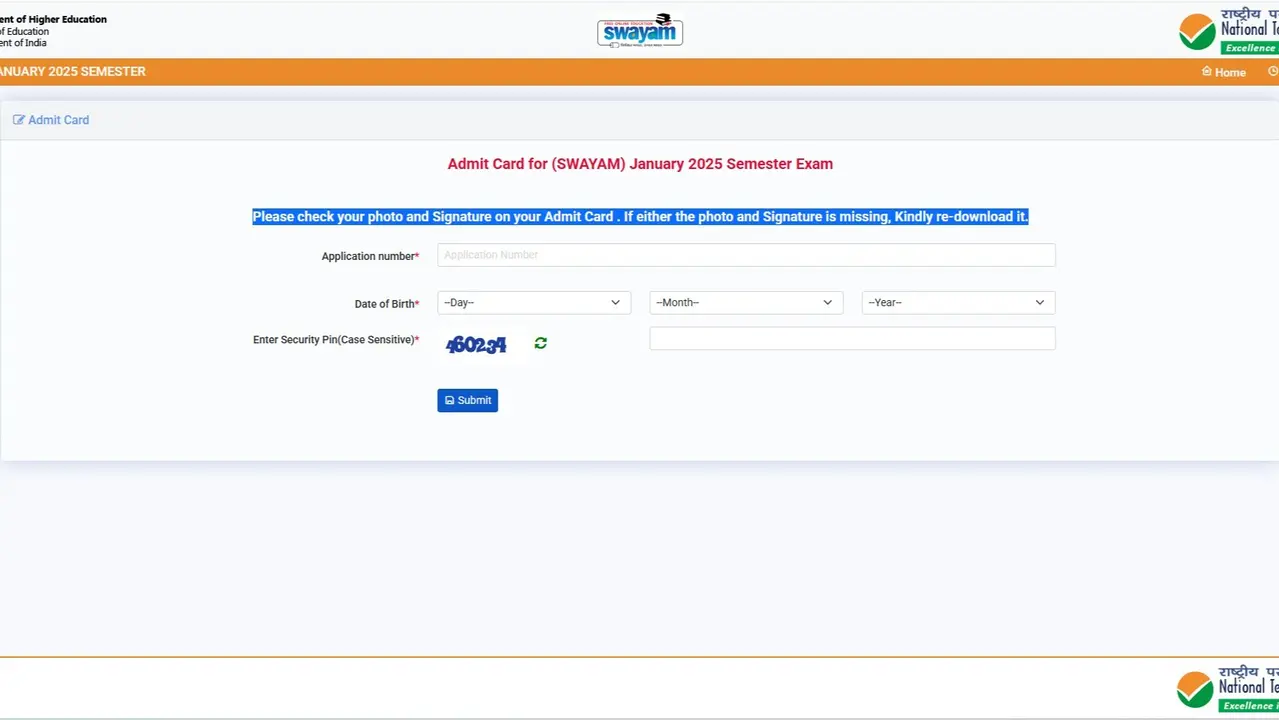 SWAYAM Admit Card January Session 2025 Out at exams.nta.ac.in, Direct Link to Download