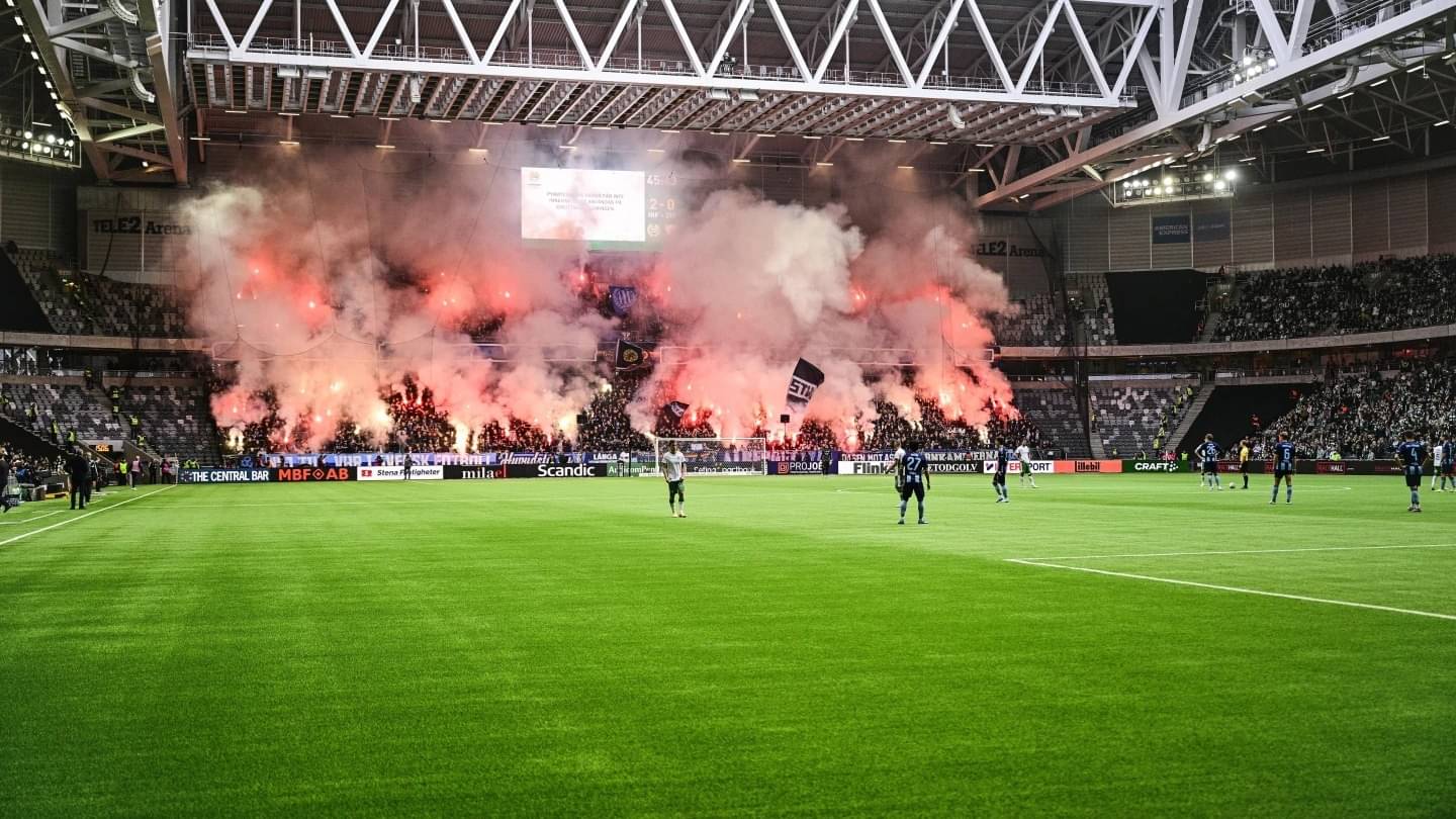 Swedish league game suspended after fans throw pyrotechnics onto the