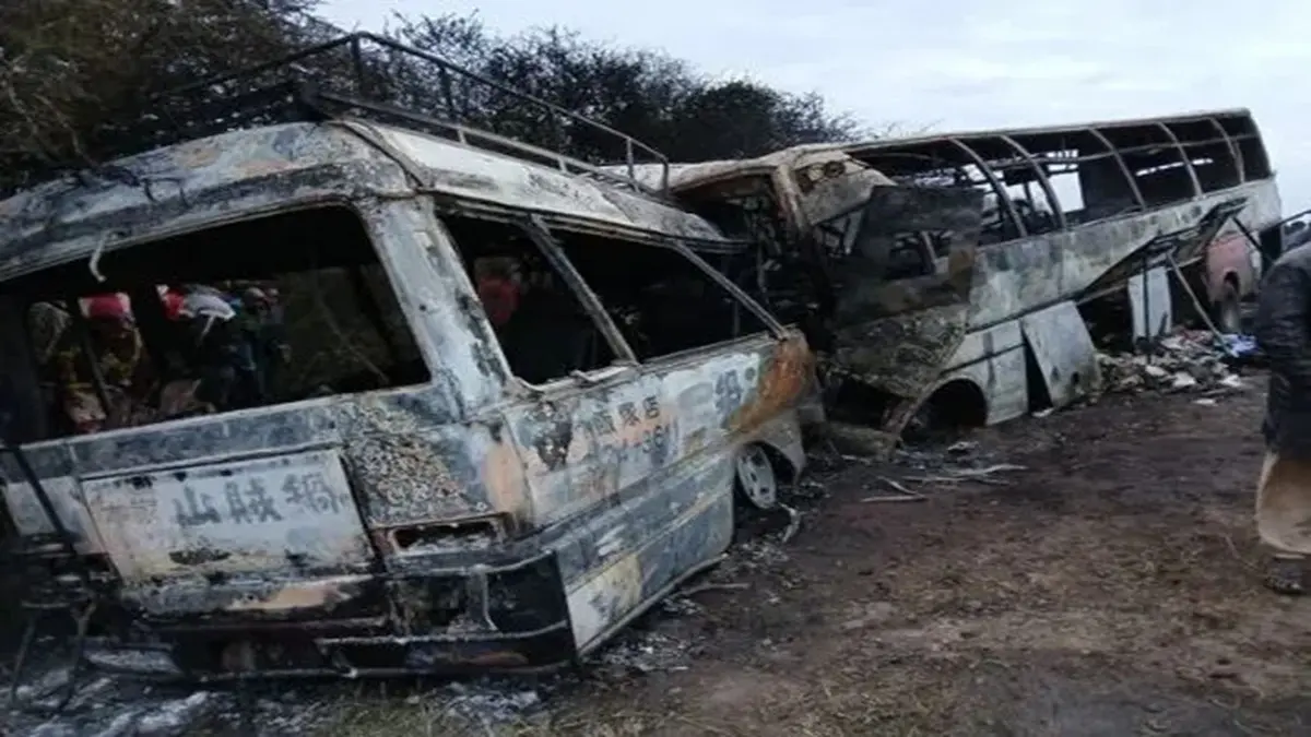 Tanzania Tragedy: Two Buses Burst Into Flames After Crash Claiming 40 Lives, Injuring 30 Others On Moshi-Tanga Highway Tanzania Tragedy: Two Buses Burst Into Flames After Crash Claiming 40 Lives, Injuring 30 Others On Moshi-Tanga Highway