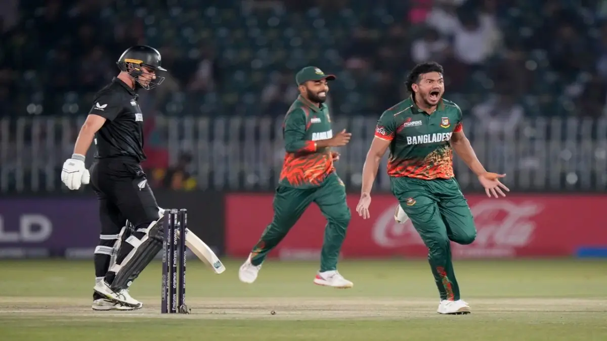Taskin Ahmed celebrates a wicket