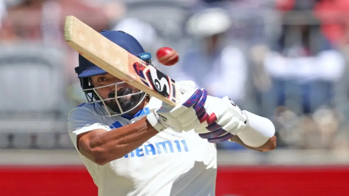 Team India batter KL Rahul plays a shot