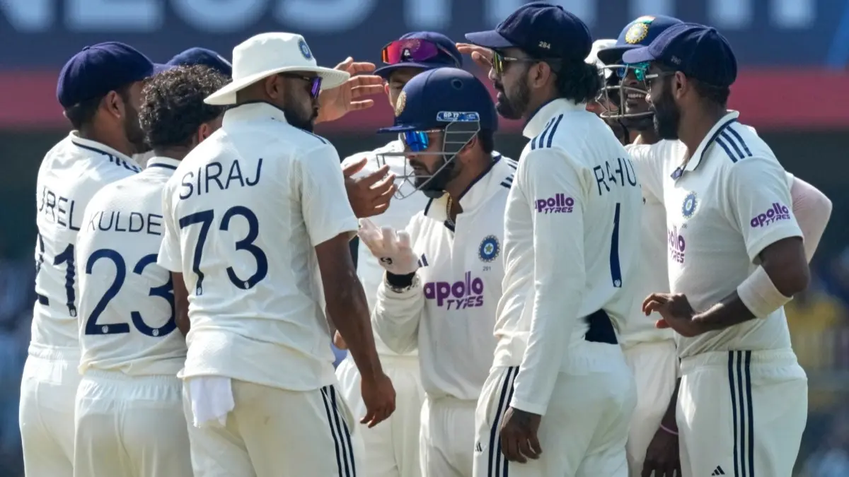 Team India celebrate fall of a wicket