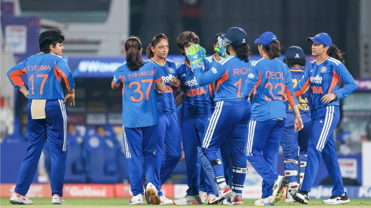 Team India celebrating after taking a wicket against Sri Lanka in the fourth Women's T20I match of the series