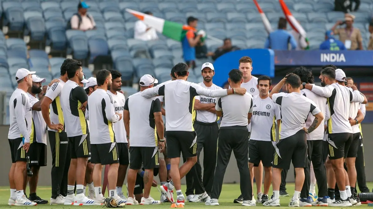 Team India head coach Gautam Gambhir and teammate during a practice session ahead of the 4th T20I against England