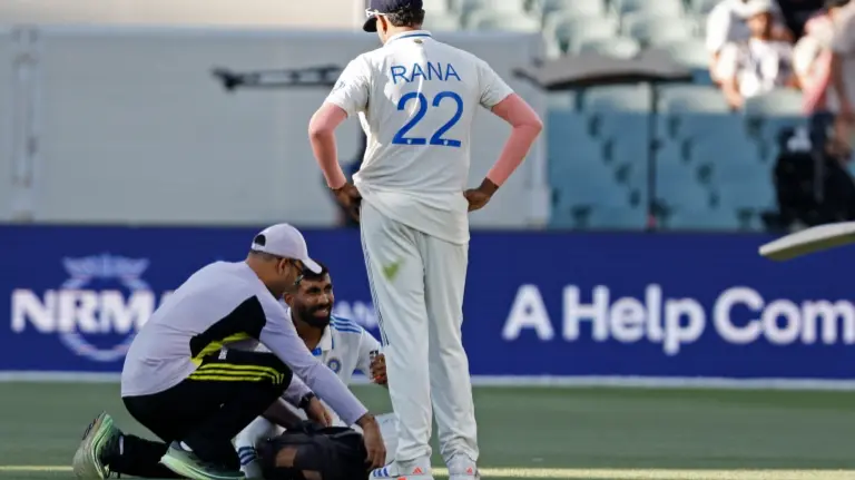Team India physio attends Jasprit Bumrah during IND vs AUS 2nd Test match in Adelaide