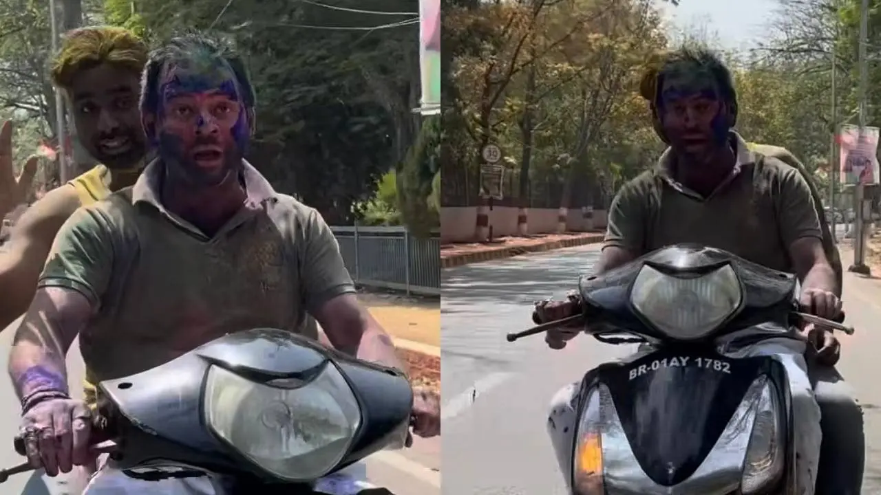 Tej Pratap Yadav driving a scooty in Patna without helmet