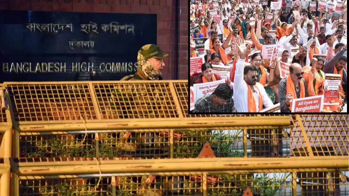 दिल्ली हाई कमीशन के बाहर हिंदू संगठन का विरोध प्रदर्शन