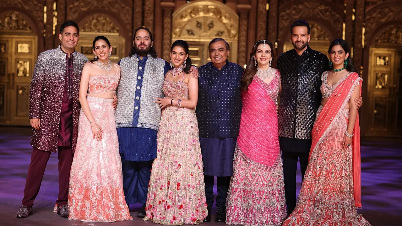 How World Witnessed The Charm Of Banaras At Anant Ambani-Radhika Merchant's Wedding The Ambanis pose together at Anant Ambani-Radhika Merchant's wedding ceremony
