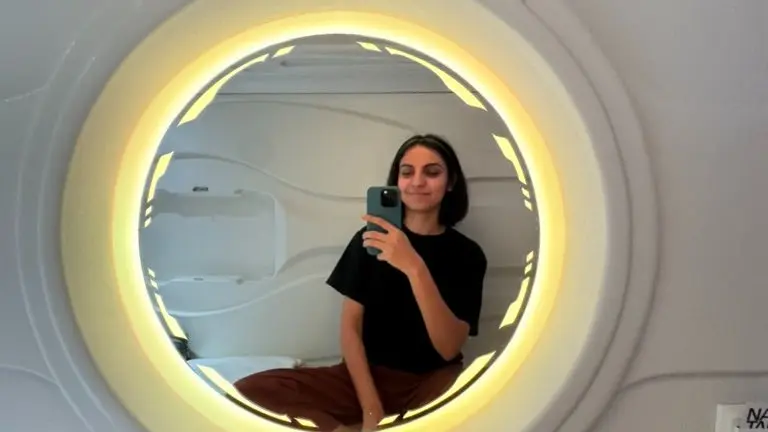 Influencer Tries Japanese-Style Pod Hotel in Noida, Anand Mahindra Reacts The hotel had a separate washroom for women and a common washroom guests could share.