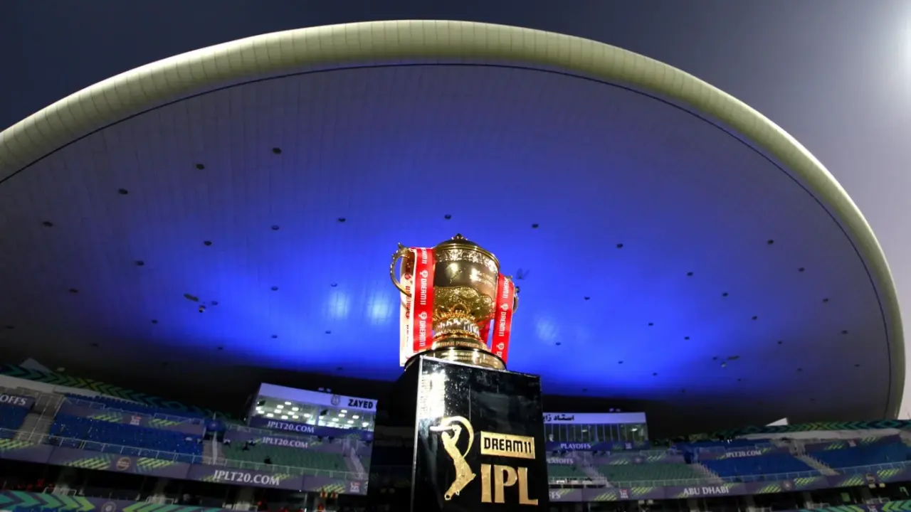 The IPL Trophy on display during the 2020 season in Abu Dhabi