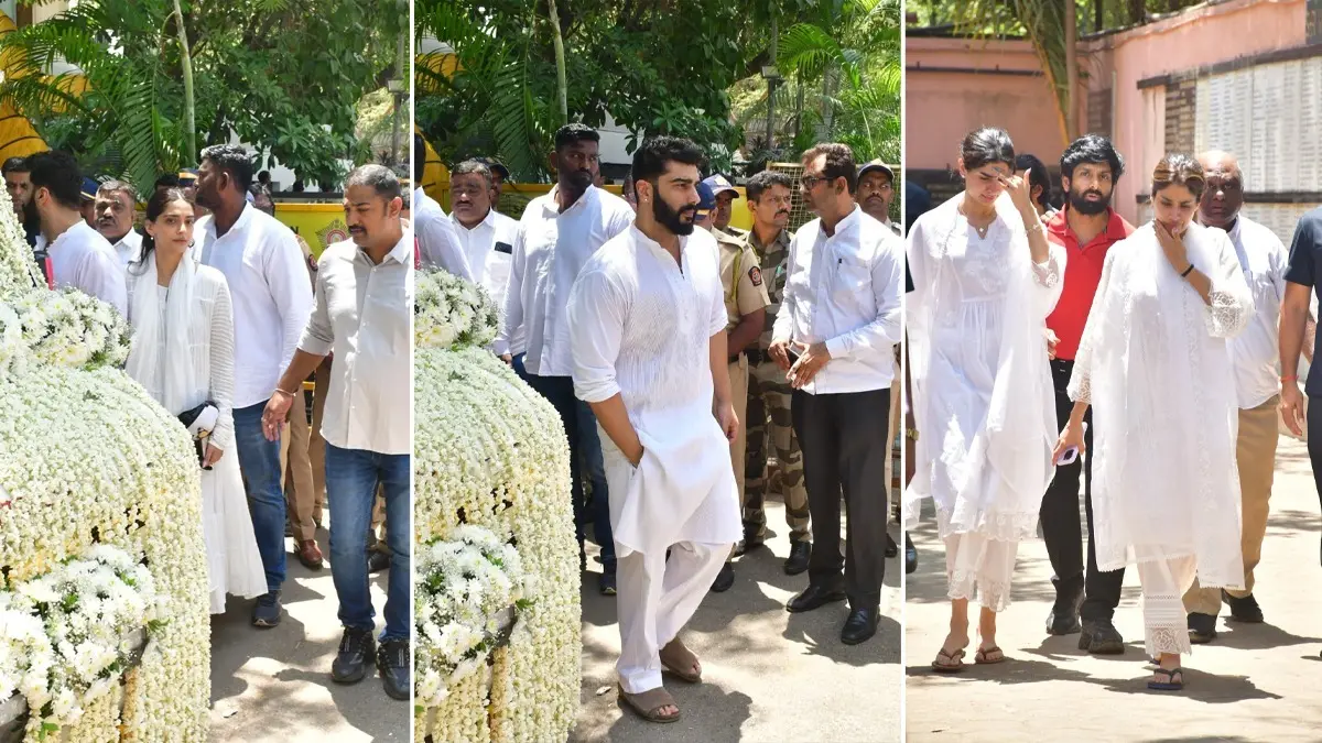 Nirmal Kapoor's Funeral: Grandkids Sonam Kapoor, Janhvi Kapoor, Arjun Kapoor Emotional At Grandmother's Last Rites The Kapoor family and Nirmal Kapoor's funeral.