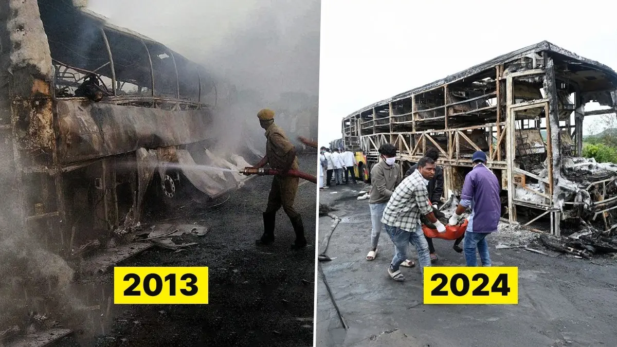 Same Route, Same Mistakes, Just New Victims: Kurnool Bus Inferno Rekindles 2013 Mahbubnagar Horror The Kurnool bus tragedy is a grim repetition of a decade-old horror where 45 passengers died in a similar fire in Mahbubnagar.