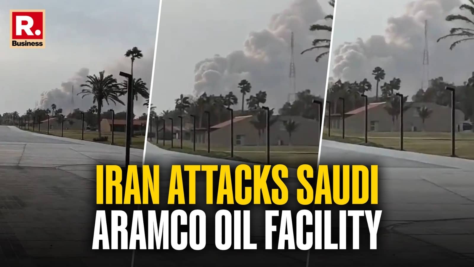 The oil facility of Saudi Aramco in Ras Tanura, was engulfed in fumes on the third day of the West Asian conflict 
