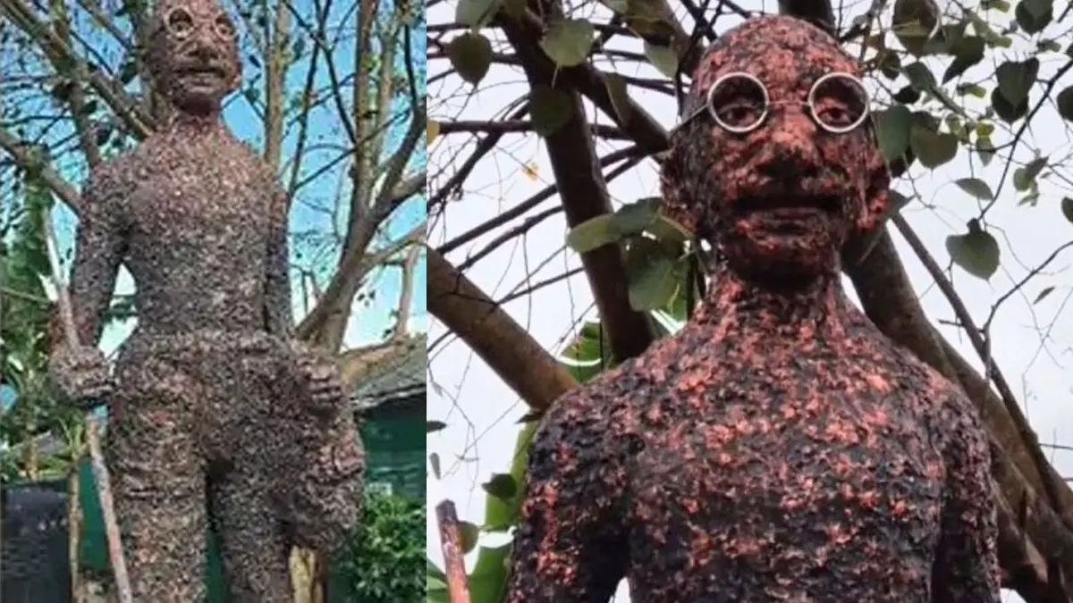 The statue of Mahatma Gandhi, installed under a municipal initiative at the Bio Park in Guruvayur, Kerala, has triggered widespread outrage after people said it bears little resemblance to the Father of the Nation.