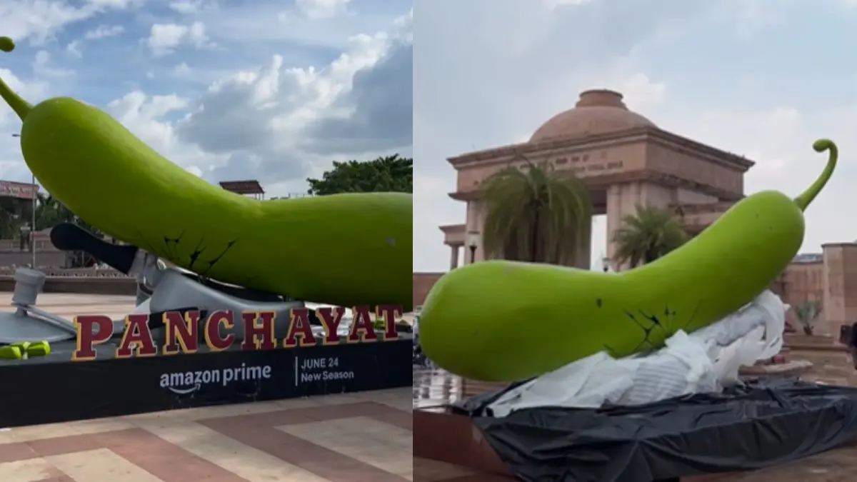 'Dekh Raha Hai Binod...’: Giant Lauki On Cooker Appears In Lucknow, Internet Buzzes Over Viral Promo Stunt The vegetable appeared as part of a promo for Panchayat season 4.