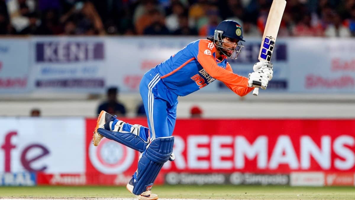 Tilak Varma in action during IND vs ENG T20Is