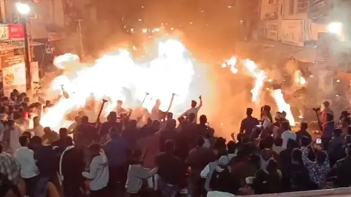 torchlight procession at Ghantaghar Chowk