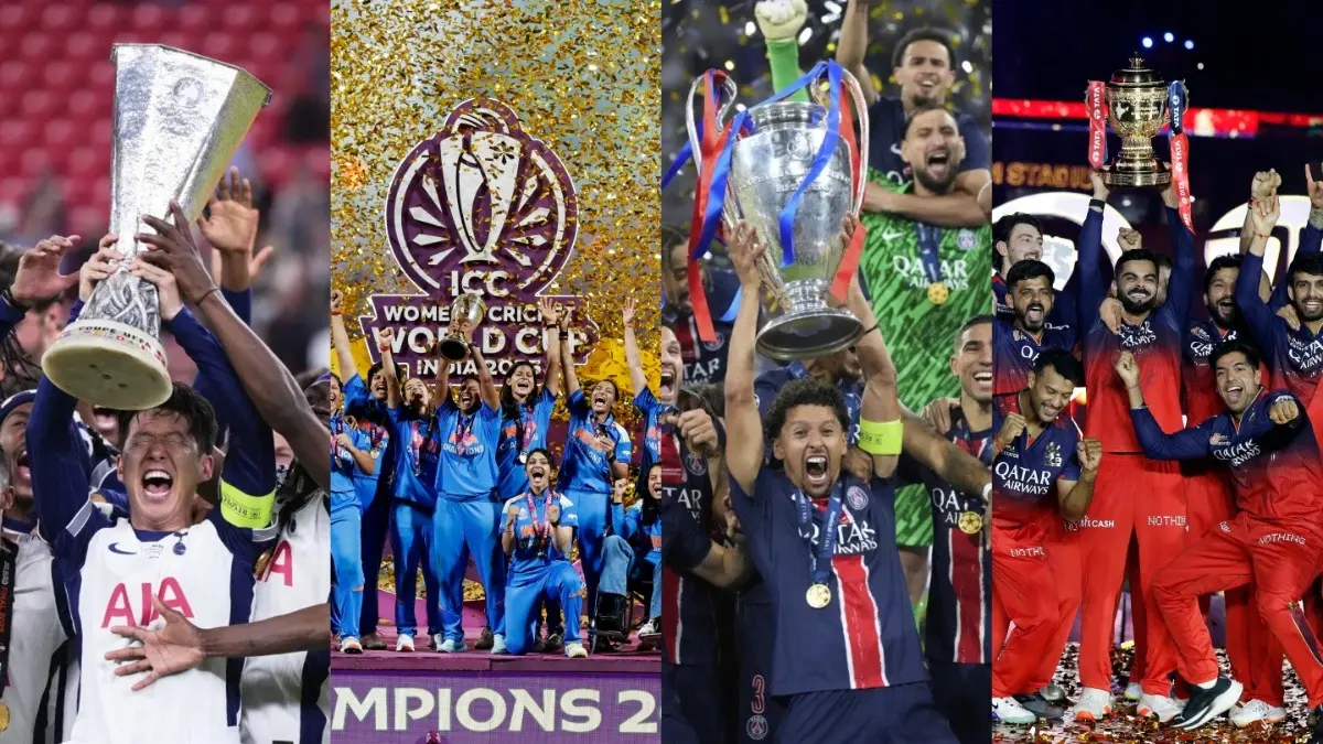 Tottenham Hotspur winning UEFA Europa League 2024-2025, Indian Women's Team winning Women's ODI World Cup 2025, PSG winning UCL 2024-2025, RCB winning IPL 2025
