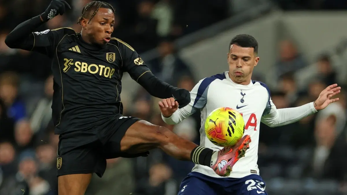 Tottenham's Pedro Porro in action against Fuham in Premier League