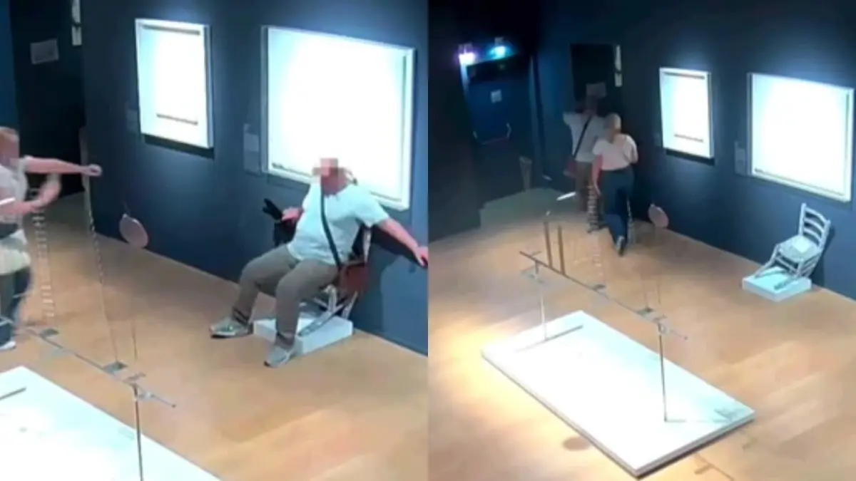 Tourist pair leaves hastily after damaging the crystal studded artwork