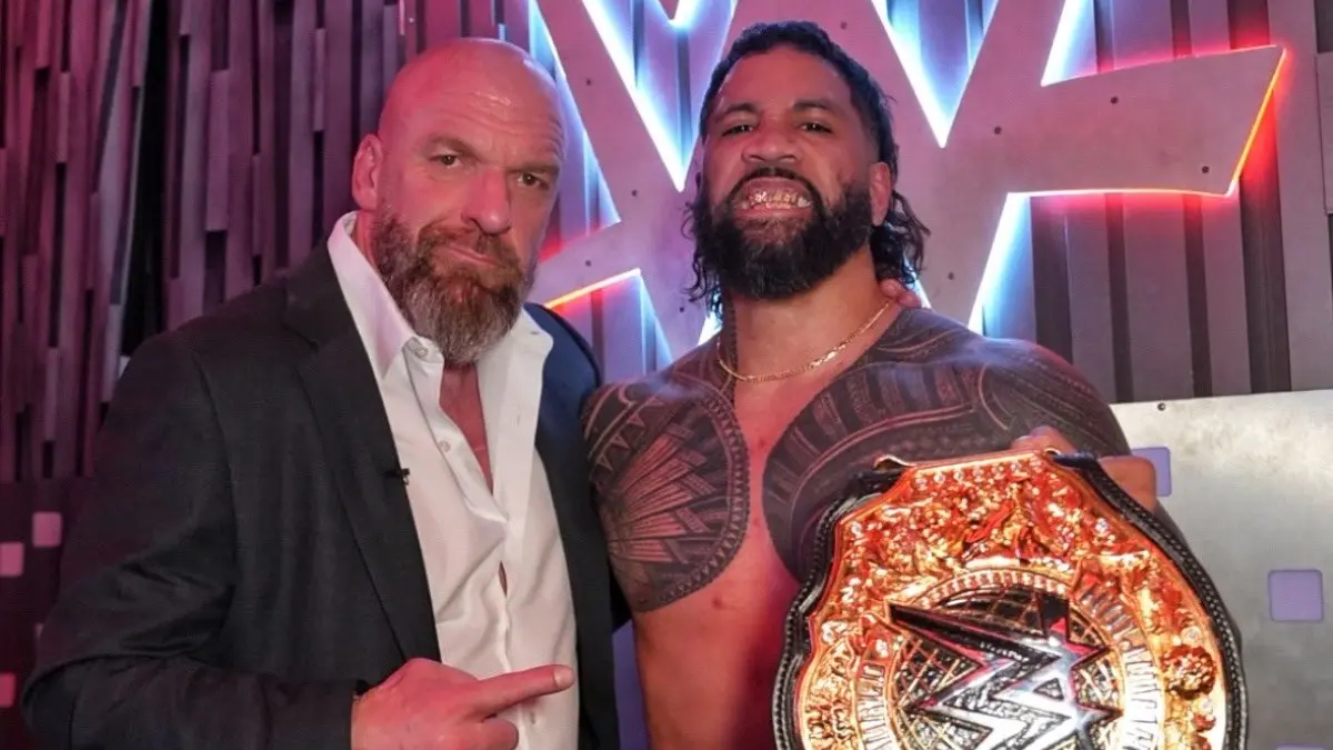 WrestleMania 41: Jey Uso Secures First World Title, Defeats Gunther For The World Heavyweight Championship In Opening Match Triple H with Jey Uso