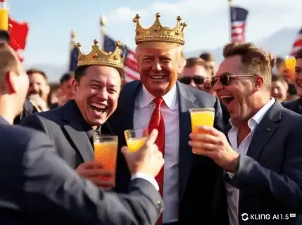 In the video, Trump and Musk are seen laughing and celebrating alongside other well-dressed individuals, all enjoying a toast under the sun.
