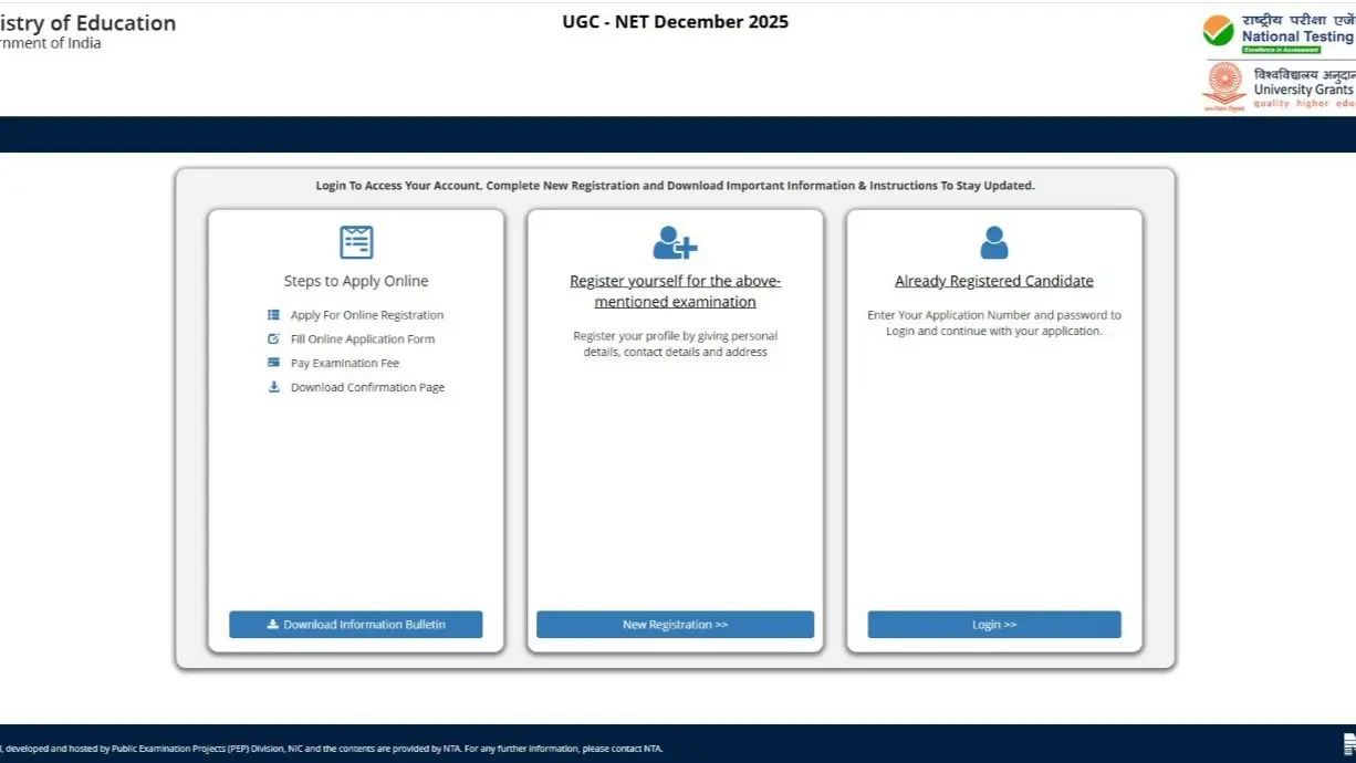 UGC NET December 2025 registration link at ugcnet.nta.nic.in