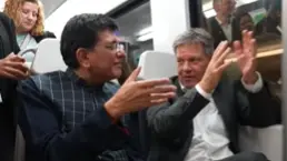 Union Commerce Minister Piyush Goyal with German Economy Minister Robert Habeck taking ride in Delhi metro