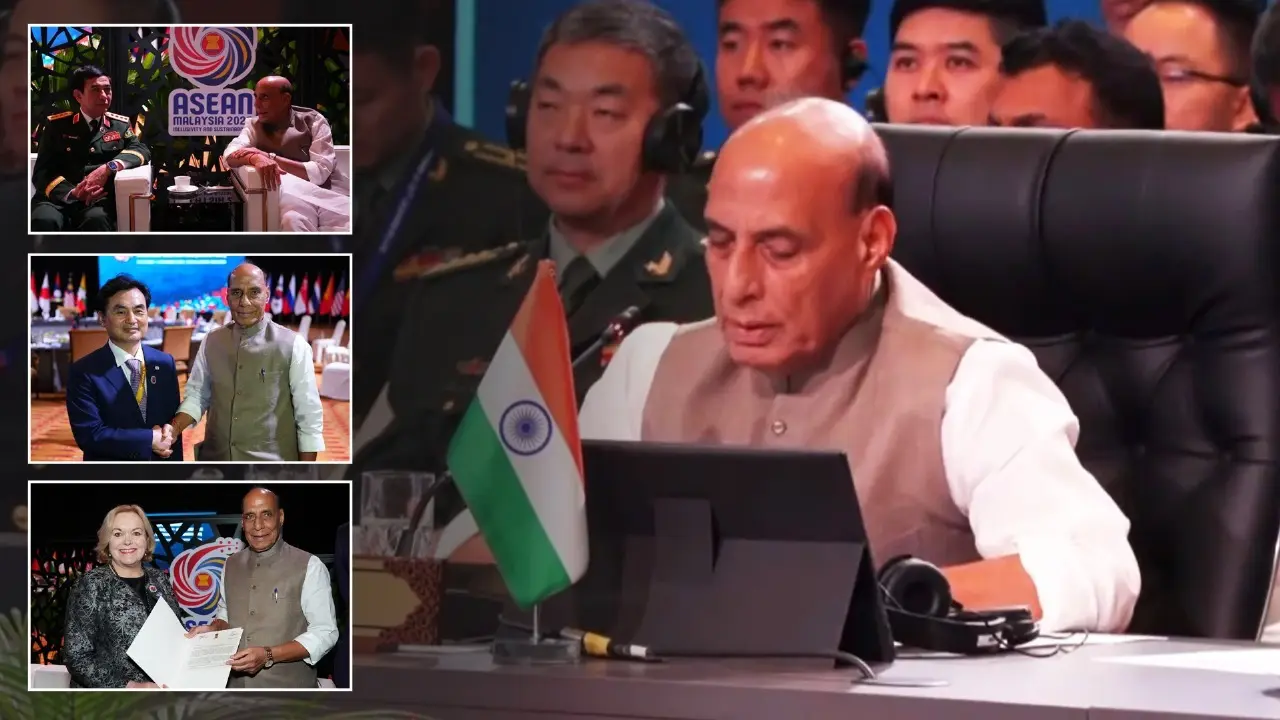 Union Defence Minister Rajnath Singh addresses the 12th ASEAN Defence Ministers’ Meeting-Plus (ADMM-Plus) in Kuala Lumpur, Malaysia, on Saturday.