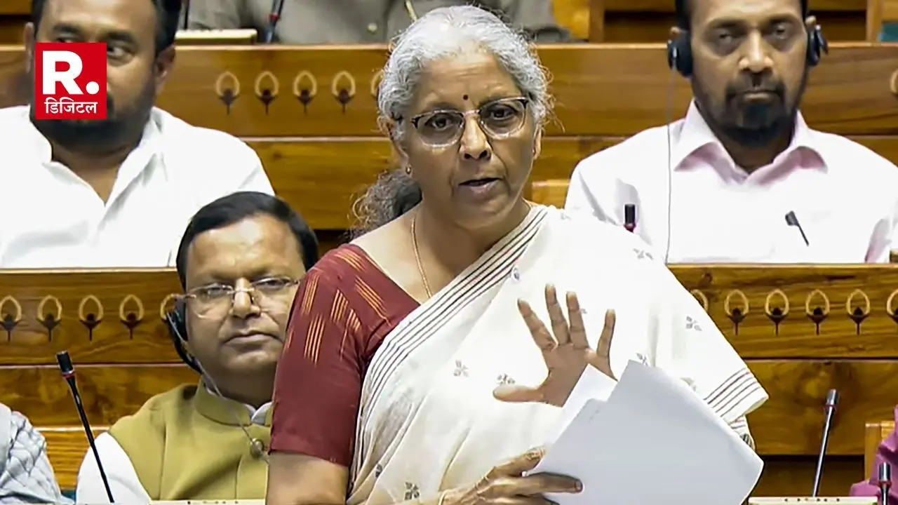 Union Minister Nirmala Sitharaman speaks in the Lok Sabha during the Budget session of Parliament