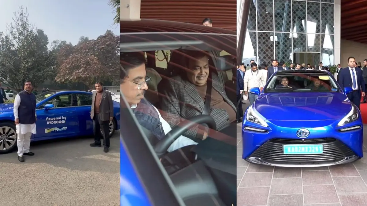 Union Minister Pralhad Joshi and Nitin Gadkari on a short drive in Toyota Mirai.