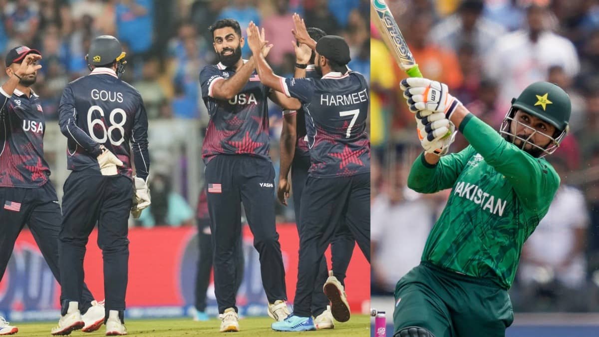 United States' Mohammad Mohsin and his teammates and Pakistan's Faheem Ashraf